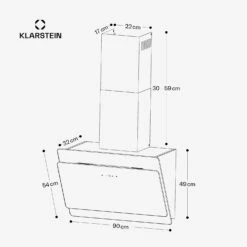 [Wiederverpackt] Aurica 90 Dunstabzugshaube Kopffrei -KLarstein Verkaufsgeschäft 10032767 yy 0011 dimensions