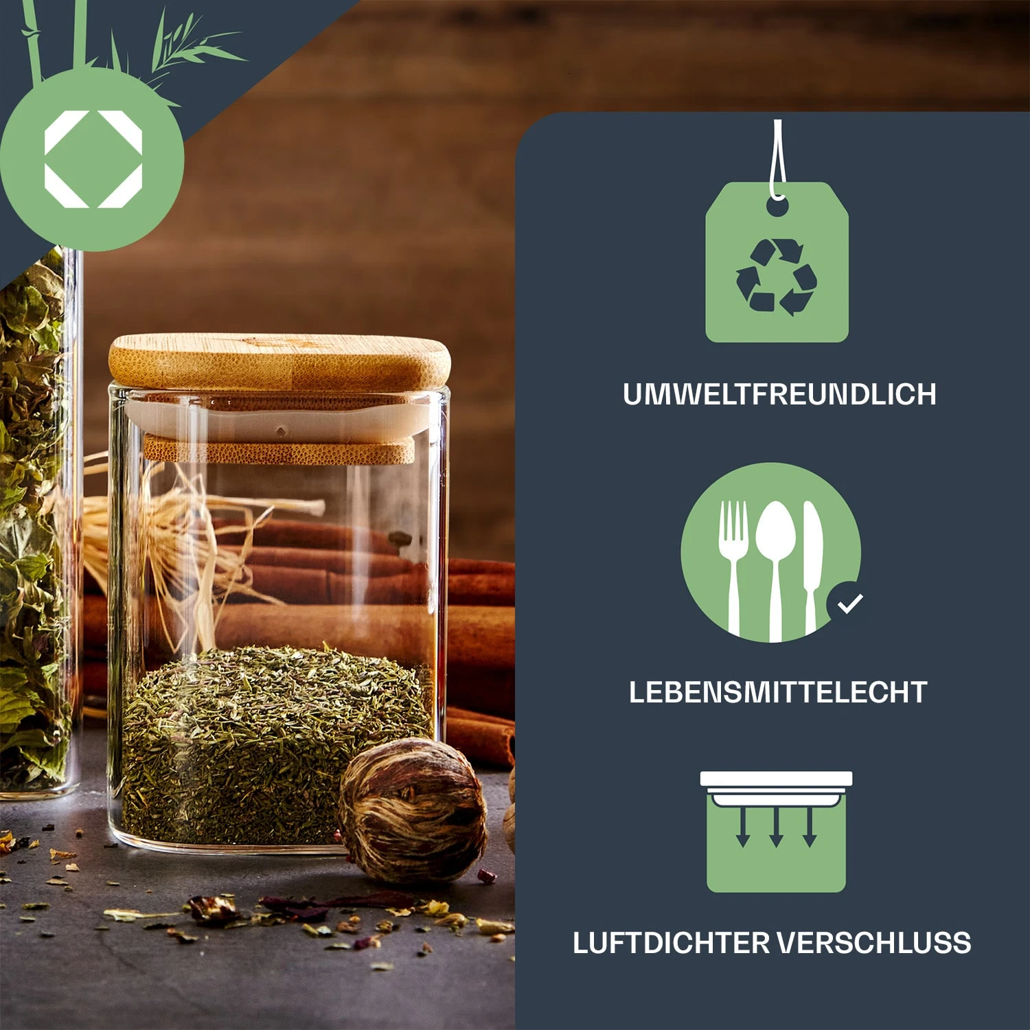 Eckige Gläser Bambusdeckel 5 Eckige Gläser Bambusdeckel – Bild 3