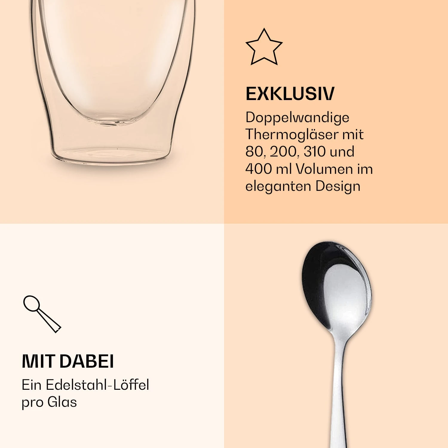 DUOS Doppelwandiges Glas 80, 200, 310, 400 Ml Inkl. Löffel 7 DUOS Doppelwandiges Glas 80, 200, 310, 400 Ml Inkl. Löffel – Bild 5