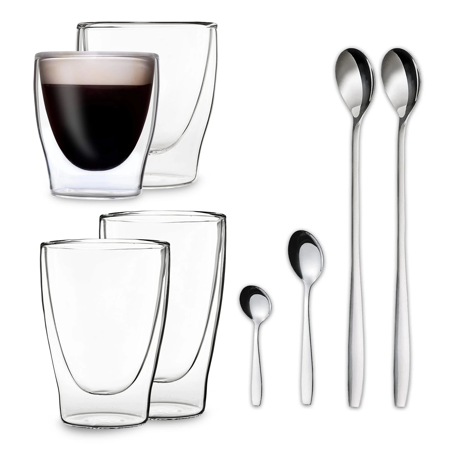 DUOS Doppelwandiges Glas 80, 200, 310, 400 Ml Inkl. Löffel 3 DUOS Doppelwandiges Glas 80, 200, 310, 400 Ml Inkl. Löffel