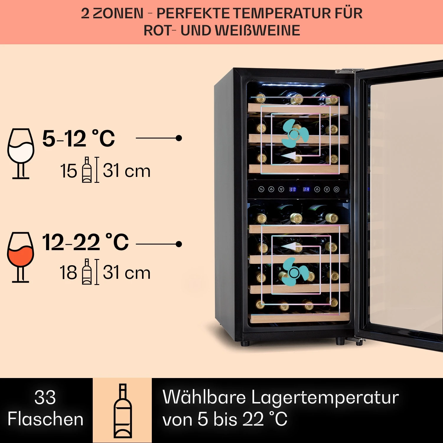 Vinamour 33 Duo Weinkühlschrank 2 Zonen 5 Vinamour 33 Duo Weinkühlschrank 2 Zonen – Bild 3