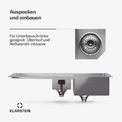 [Wiederverpackt] TitanSteel Küchenspüle Mit Abtropffläche | 100 X 45 Cm (LxB) -KLarstein Verkaufsgeschäft 10046023 de 0007 usp