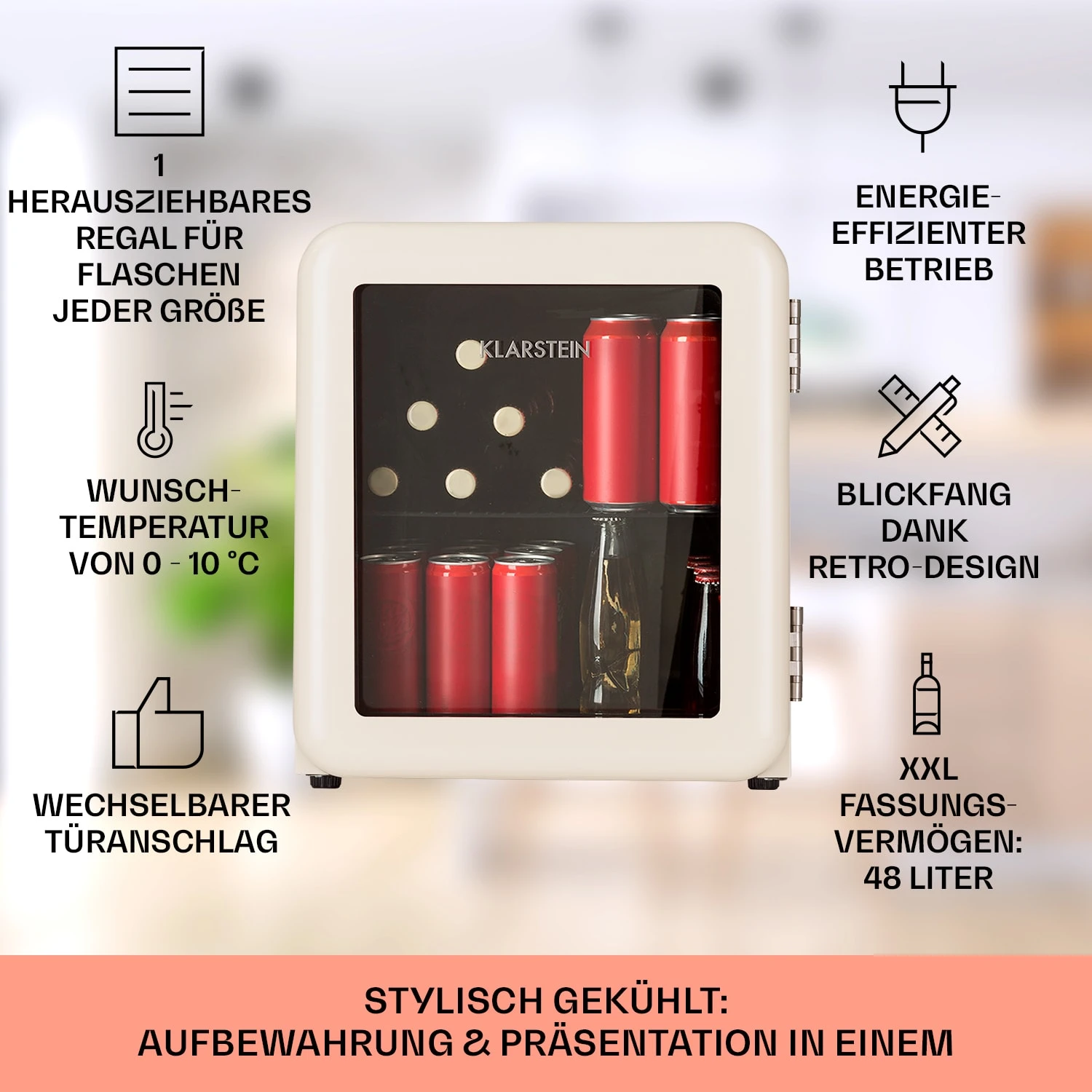 PopLife 48 Getränkekühlschrank Mit Glastür 48 Liter 4 PopLife 48 Getränkekühlschrank Mit Glastür 48 Liter – Bild 2