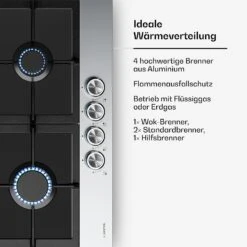 Verosteel Gaskochfeld + Verosteel Kaminhaube | Edelstahl | 60 Cm -KLarstein Verkaufsgeschäft 60003309 de 0005 usp